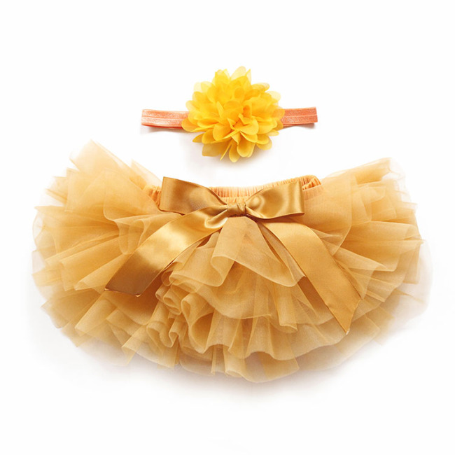 New kids gold gauze layered vivid baby fluffy bloomers and headband set