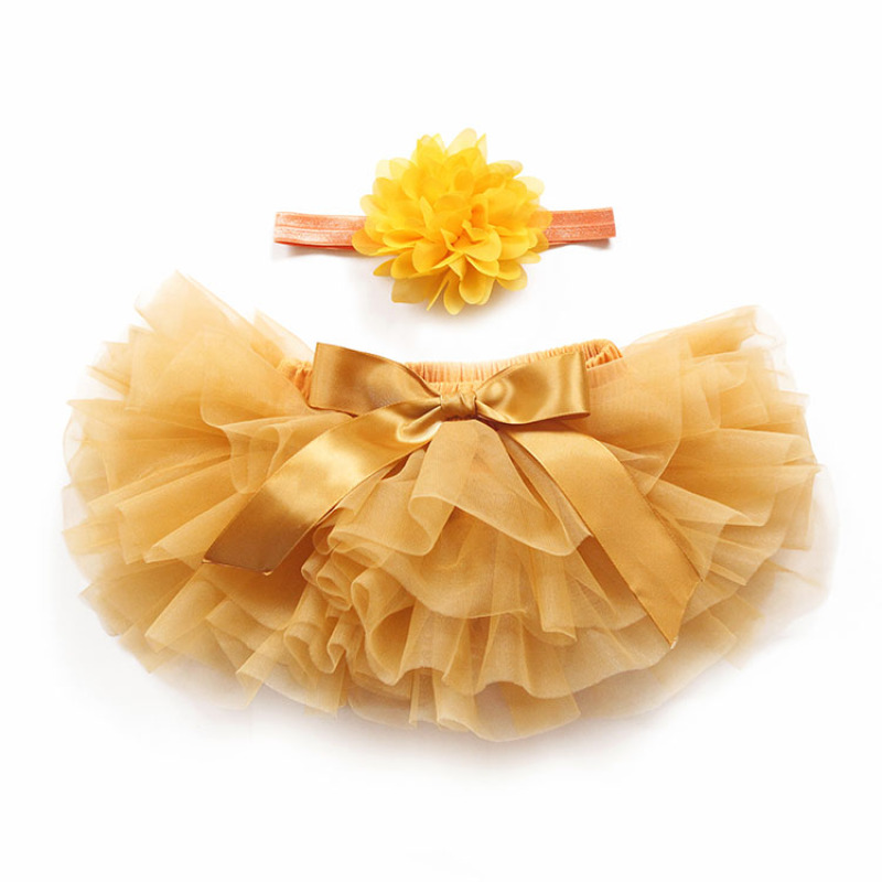 New kids gold gauze layered vivid baby fluffy bloomers and headband set