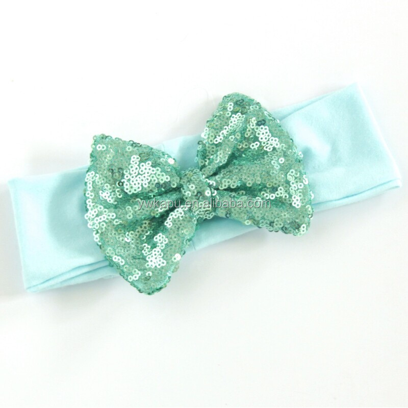 2018 latest hot selling baby bow sequin headbands with big bowknot baby hair accessories