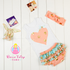Boutique Children's Clothing Baby Girls Gold Polka Dot Cotton Ruffle Tee Shirt Match Shorts Outfits