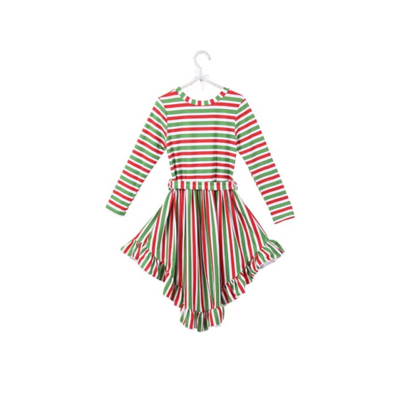 Fashionable Kids Girls Striped Christmas High-low Dress