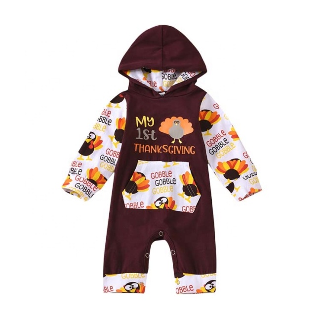 2021 manufacture thanksgiving brown cute cotton organic baby jumpsuit