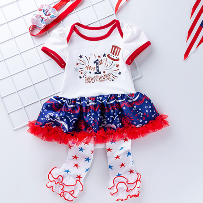 wholesale 4th of July baby romper legwarmers outfit