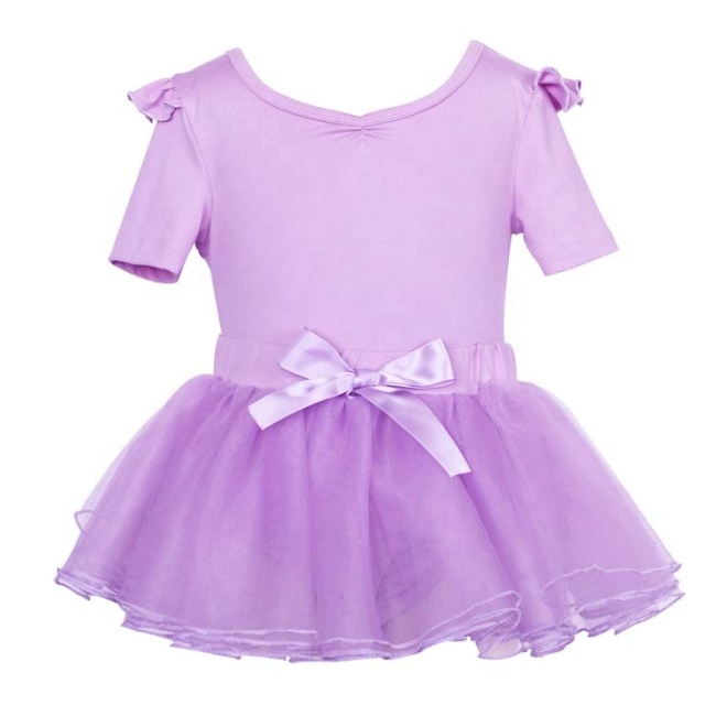 Ballet skirt girls solid leotard ballroom dancewear short sleeve ruffle tutu dresses children's performance suit