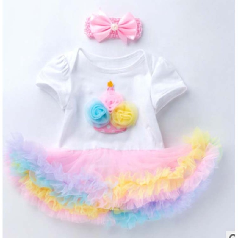 Hight Quality Baby Birthday Rainbow Smash Cake Tutu Dress Set With Headband 