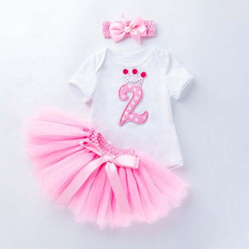 New Style Long Sleeve Baby Bodysuit With Tutu Skirts And Headband For Birthday 