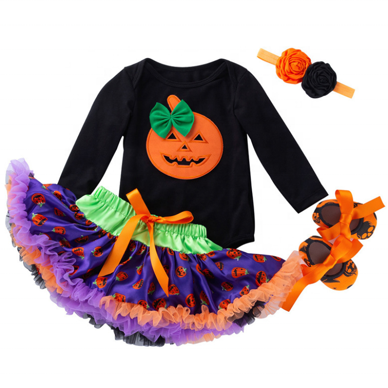 Halloween luxury 2021 girls tutus pettiskirt baby kid 1 year  4pcs boutique sets