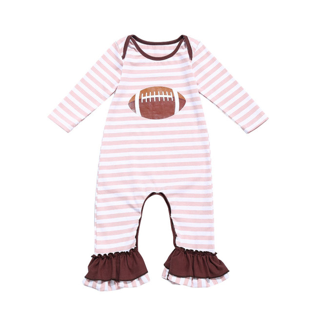 Hot Sale Cute Football Pattern Baby Girls Ruffle Rompers