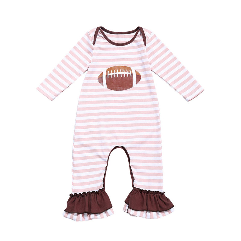 Hot Sale Cute Football Pattern Baby Girls Ruffle Rompers