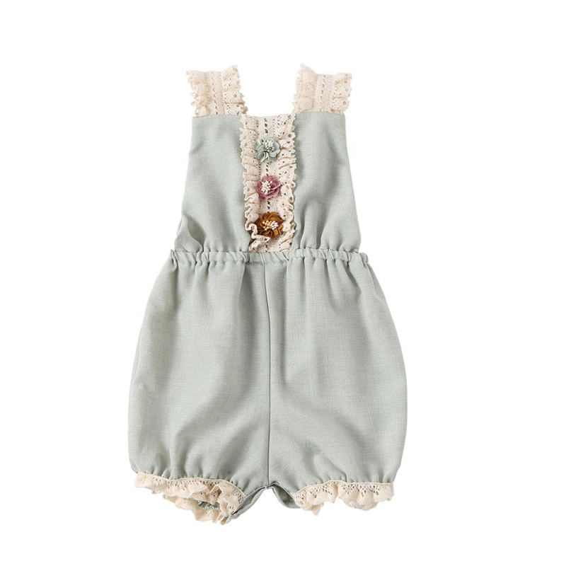Fashion style ruffle lace romper little girl boutique clothes cotton baby romper