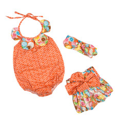 Baby Infant Girls Floral Halter Romper With Short Pants And Headband Outfit Set