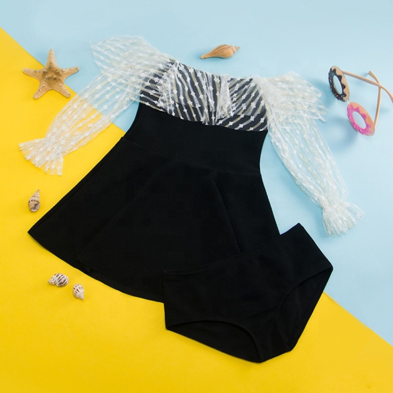 2021 factory black mesh teen bikini swimwear girls lace beach dress