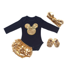 Halloween Costume Gold Cotton Romper Outfits 4pcs Clothes Set for 0-2T Baby Girls