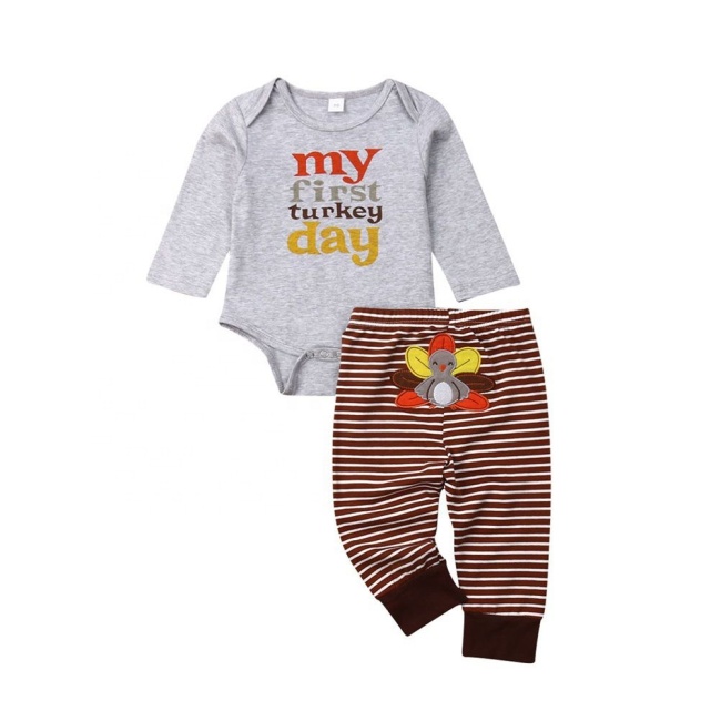 Lastest thanksgiving cute high quality organic cotton 0-2 years baby rompers