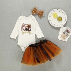2021 thanksgiving day   sequin bow headband mesh skirt romper girl babys clothing sets