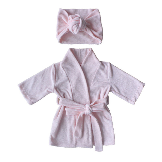 wholesale pink cotton custom knot  baby cotton terry bath gown set newborn