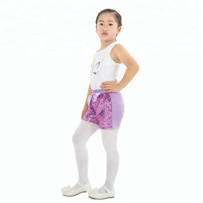 Lovely Little Girl Unicorn Tank Top Set Sequin Shorts Set For Birthday