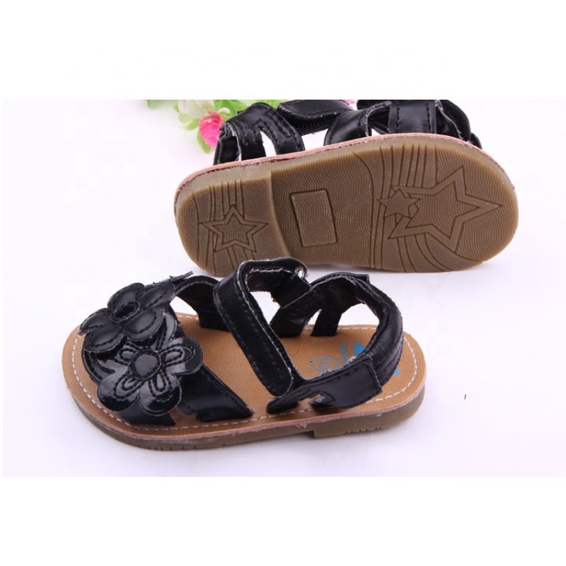 2021 cheap wholesale trendy double strap leather flower baby girl sandals