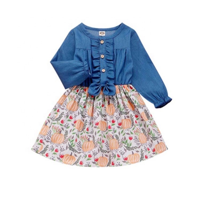 2021 korean fashion cute  baby girls printed denim dress
