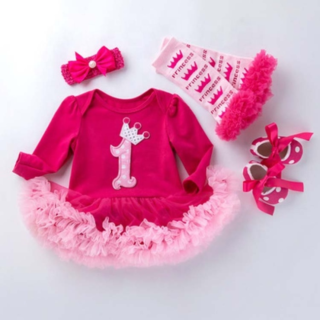 Hot Sale Long Sleeve Baby Boutique Girl Birthday Tutu Dress With Leggings And Baby Shoes And Headband 
