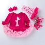 Hot Sale Long Sleeve Baby Boutique Girl Birthday Tutu Dress With Leggings And Baby Shoes And Headband 