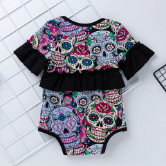 Halloween trendy punk  ruffle half sleeve boutique clothes newborn baby romper