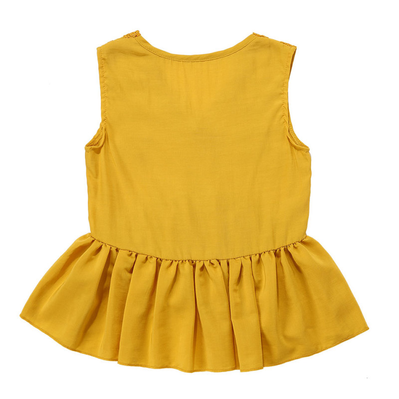 Latest yellow rayon sleeveless girls party wear top casual top for girls