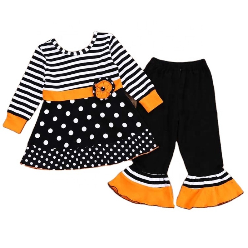 2021 autumn halloween black polka dot stylish dress flared pants toddler girl designer clothing