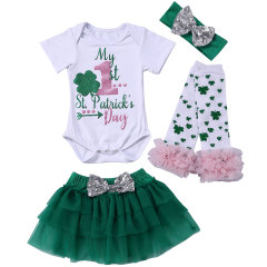 New Boutique Kids St Patrick's Day Clothes Baby Romper Toddler Girls Outfit