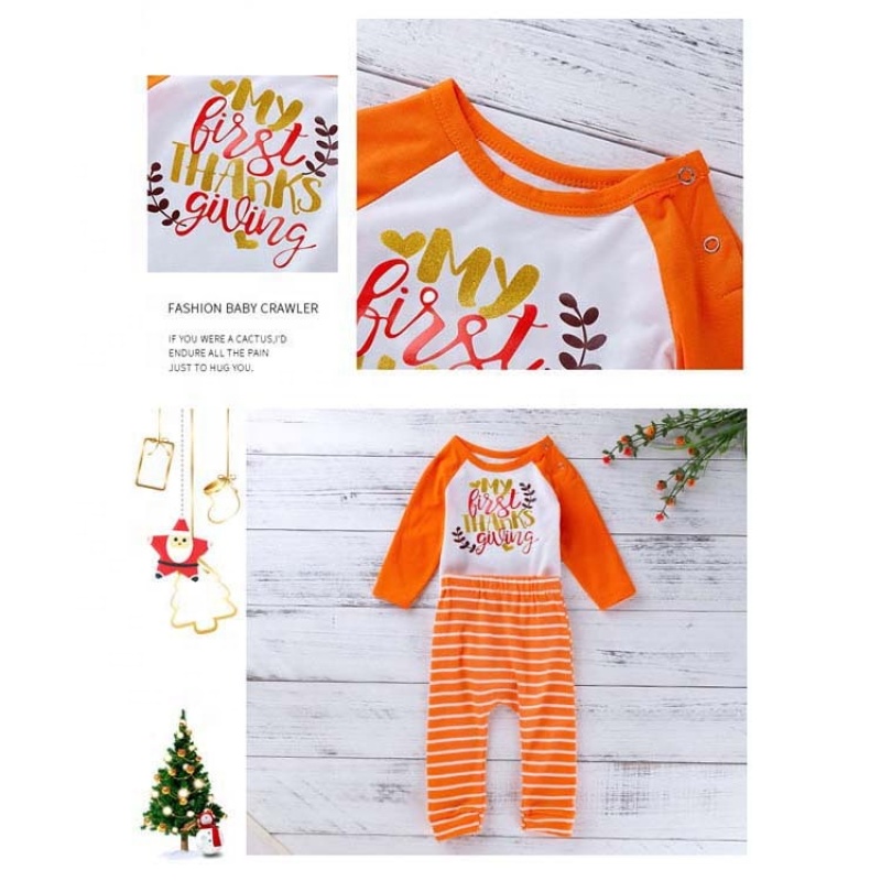 2021 new style thanksgiving orange long-sleeved stripe baby romper