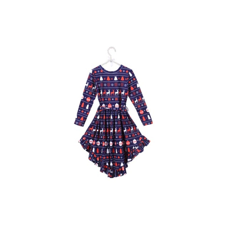 Wholesale Top Quality Girls Christmas Ruffle High-low Dress
