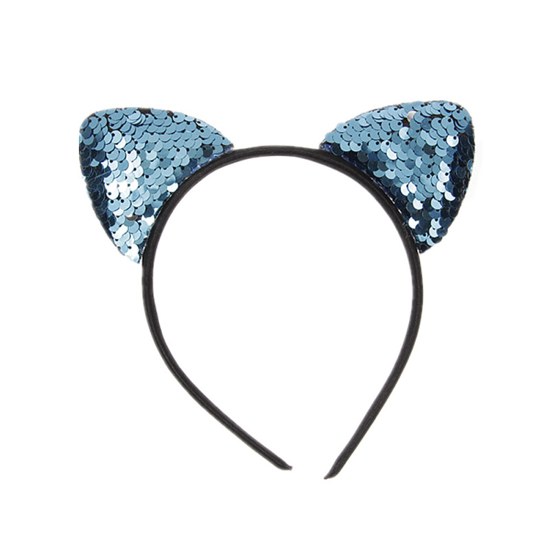 Custom Cute Sequin  Plastic Headband Girl Animal Black Glitter Paillette Cat Ear Headbands