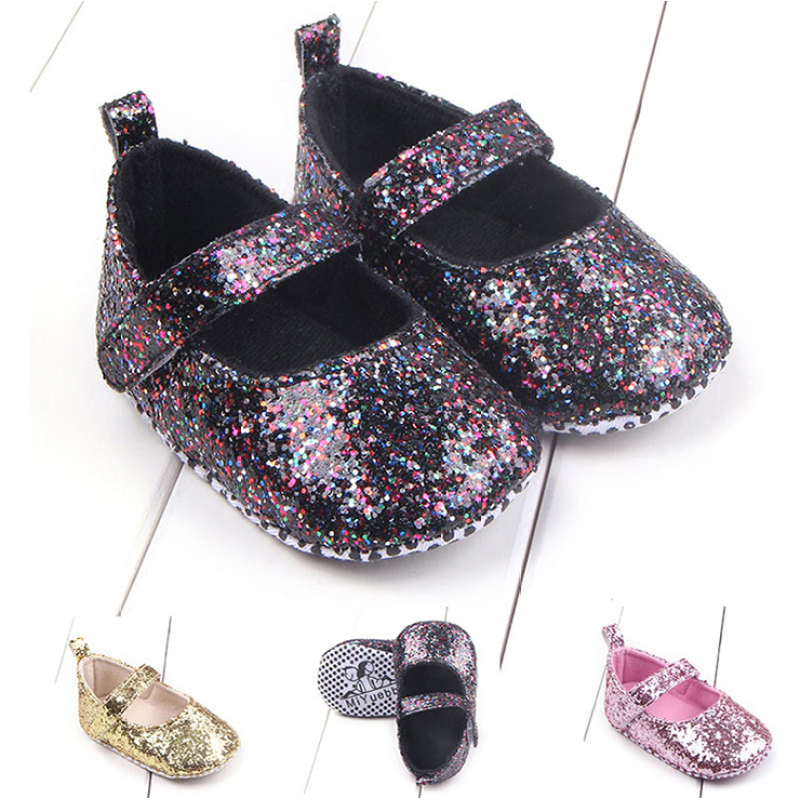 Wholesale Fancy Hook and Loop Girls Black Gold Silver Genuine Leather Shoes for Little Baby Toddlers