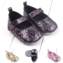 Wholesale Fancy Hook and Loop Girls Black Gold Silver Genuine Leather Shoes for Little Baby Toddlers