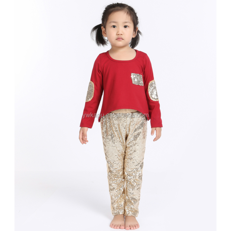 Factory Sale Baby Autumn Outfits Long Sleeves Cotton Top With Sequin Leggings