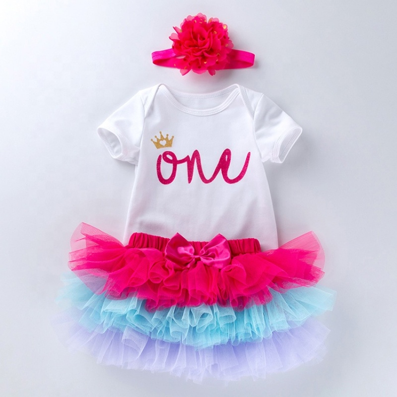 Wholesale Lap Shoulder Baby Onesies With Tutu Skirts And Headband For Girl Birthday Party