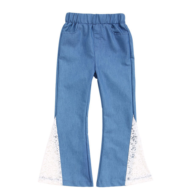 KAPU Boutique Denim Bell-bottomed pants cotton baby girl long  lace jeans pants