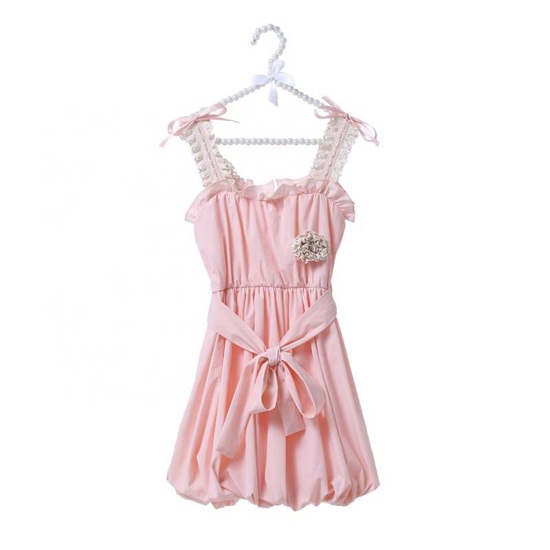 Children's Boutique Clothing Girls Elegant Suspender Dress With a Bow Knot Belt