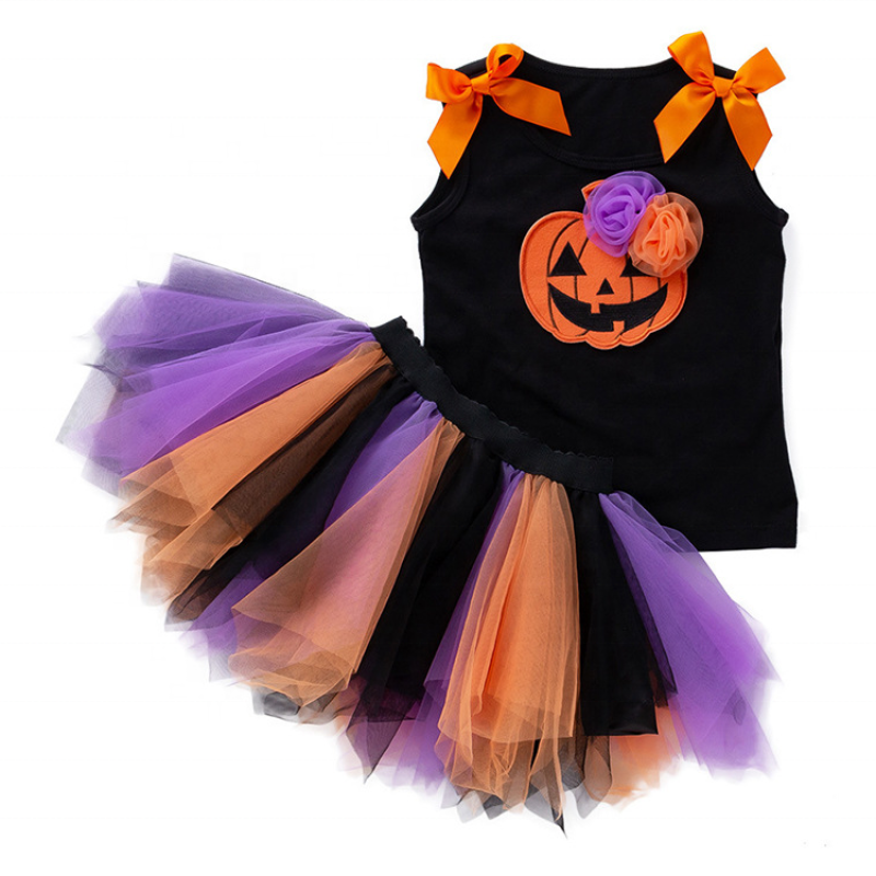 New arrival halloween baby vest sleeveless trendy punk toddler tulle pleated skirt