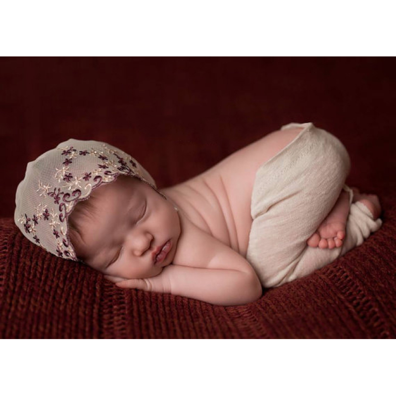 Newborn Photography props Baby Girl Beanie Ribbon Laced Flower  Hat