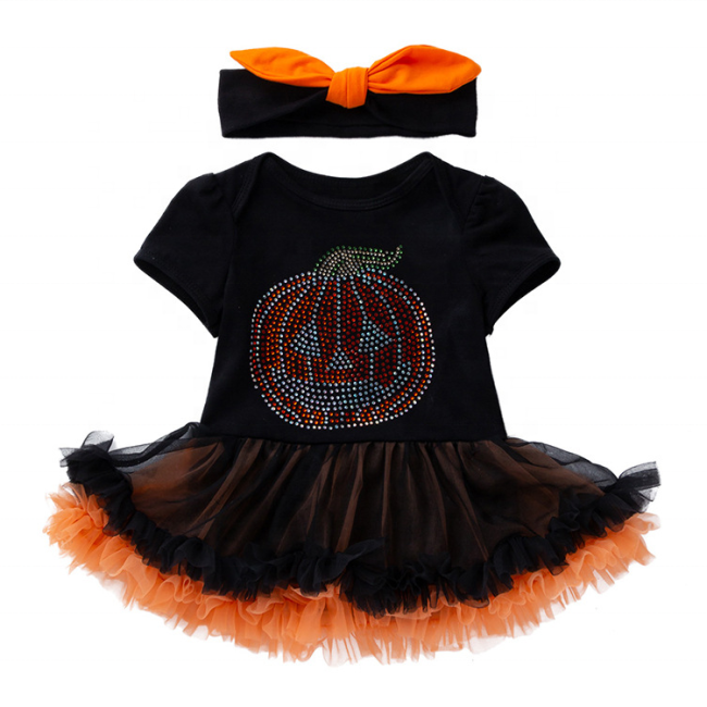 2021 cute cartoon pumpkin puff short sleeve tutu pettiskirt luxury baby dresses