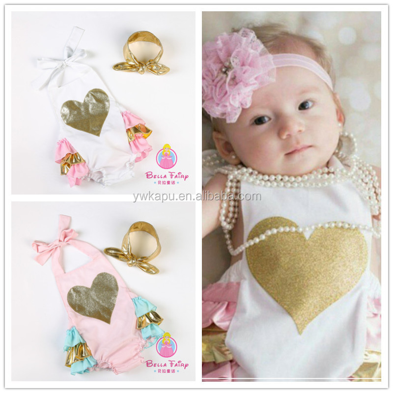 2016 Hot sale baby onsie baby romper sparkle heart bubble rompers for girls made in China