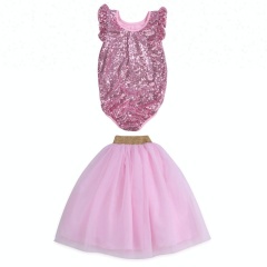 New Arrival Infant Baby Toddler Girl Pink 2 Pieces Sequin Romper And Tutu Skirt Set
