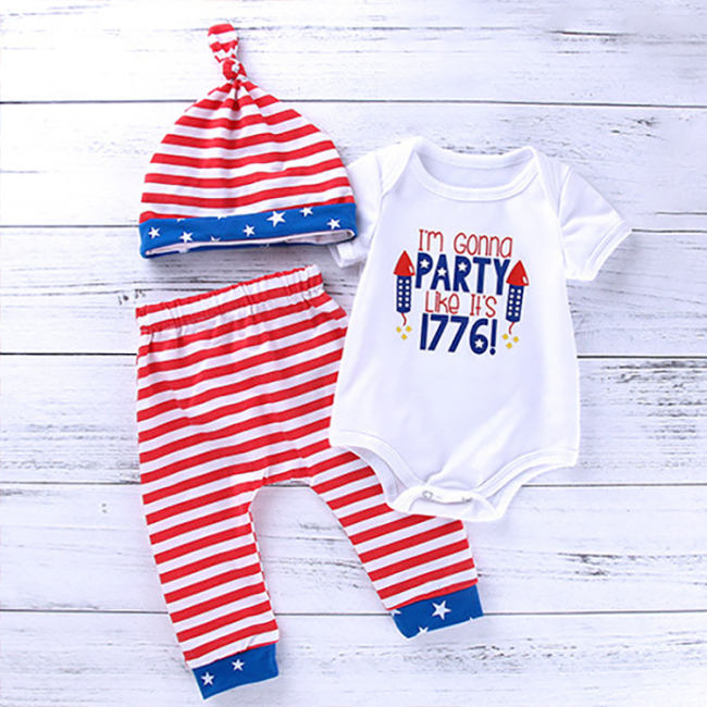 4th of July infant 3pcs set baby boys hat outfit