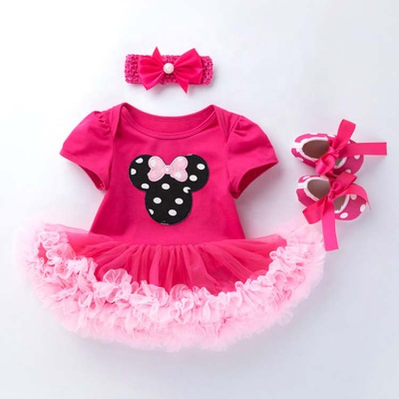 New Arrival Short Sleeve Toddler Birthday Tutu Dress With Baby Shoes And Headband Set