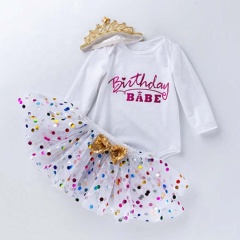 Wholesale Boutique Baby Long Sleeve Princess Birthday Dresses With Hair Accessory