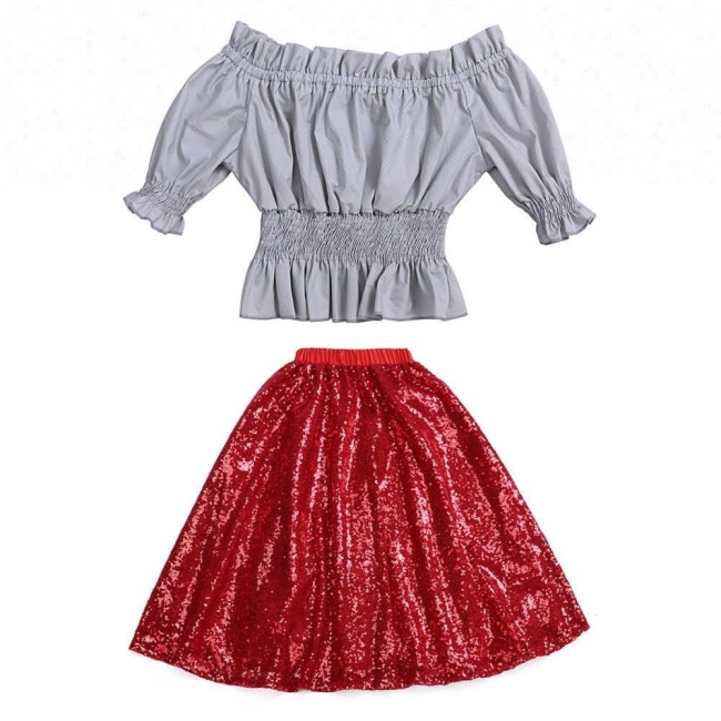 Wholesale Toddler Girl Clothes New Design Smock Top And Sequin Skirt Set