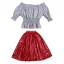 Wholesale Toddler Girl Clothes New Design Smock Top And Sequin Skirt Set