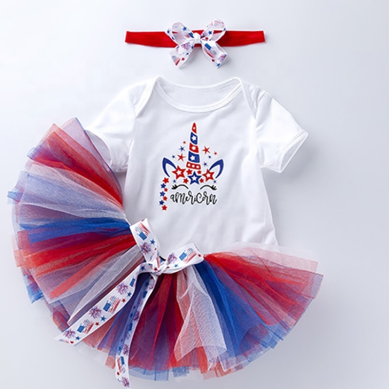 Red and Blue 4th of July USA baby girl dresses clothing set