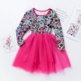 Cheap bone printed high quality long sleeve punk kid girl tulle layered dress